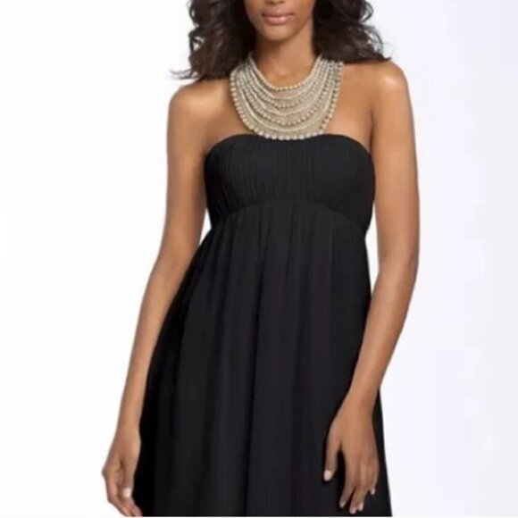 AIDAN MATTOX Dress Size 0 Party Prom Mini Dress Black Pearl Crystal Neckline - Picture 1 of 12